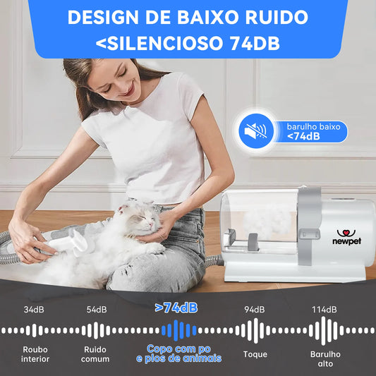 Kit Aspirador Pet 7 em 1 (Bivolt) – Tosa, Escovação e Remoção de Pelos com Coletor 2,5L