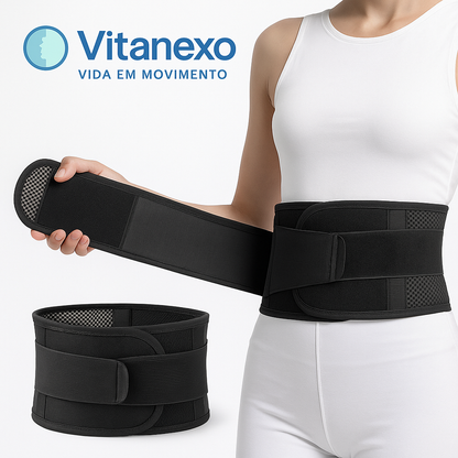 Vitanexo LumbarHeat Pro- Cinta lombar aquecida para alívio de dores — suporte ajustável com terapia magnética