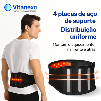 Vitanexo LumbarHeat Pro- Cinta lombar aquecida para alívio de dores — suporte ajustável com terapia magnética