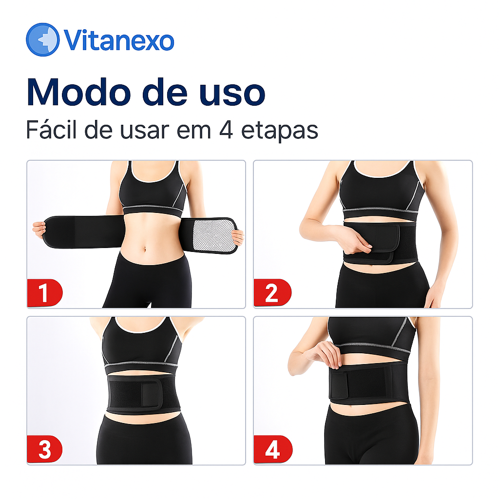 Vitanexo LumbarHeat Pro- Cinta lombar aquecida para alívio de dores — suporte ajustável com terapia magnética